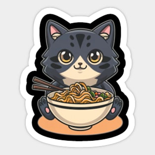 Cute Anime Cat With Noodles Sticker